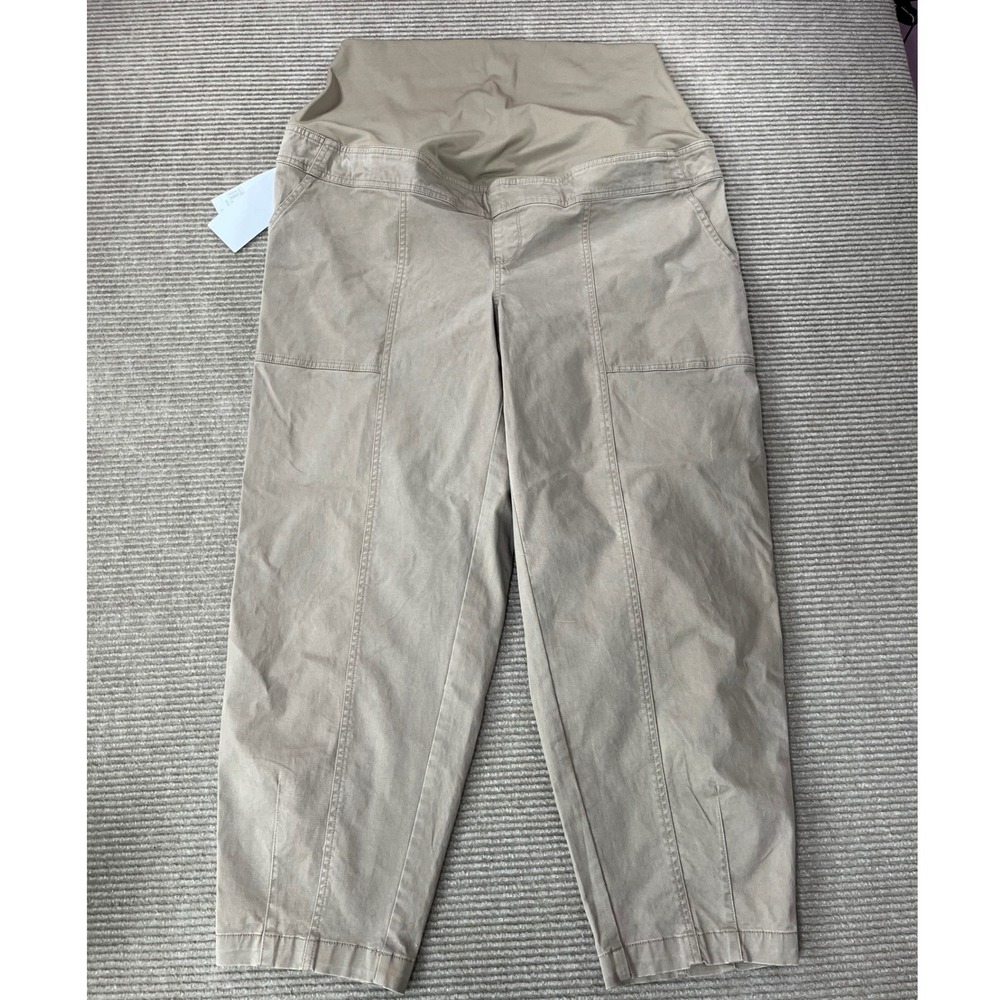 Isabel Womens Khaki Maternity Utility Pants Full Panel Size L NWT
